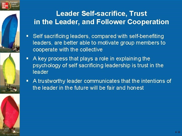 Leader Self-sacrifice, Trust in the Leader, and Follower Cooperation § Self sacrificing leaders, compared