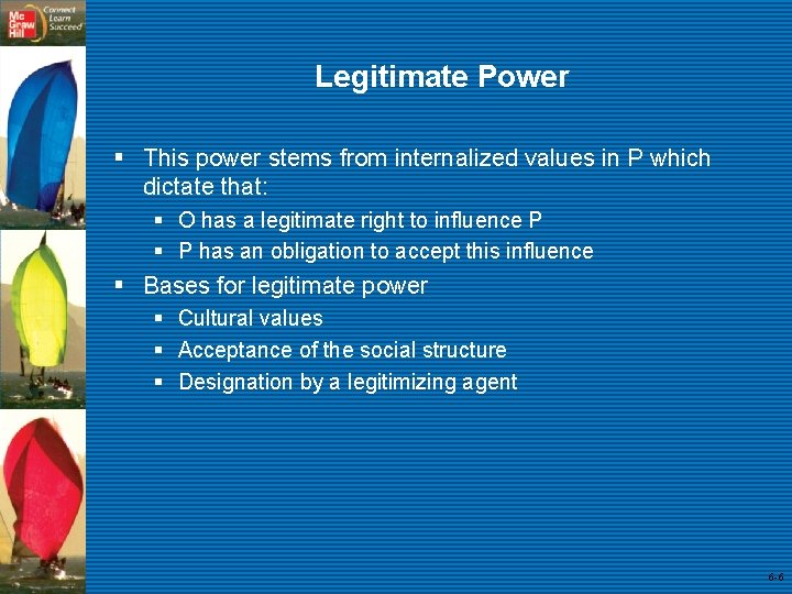 Legitimate Power § This power stems from internalized values in P which dictate that: