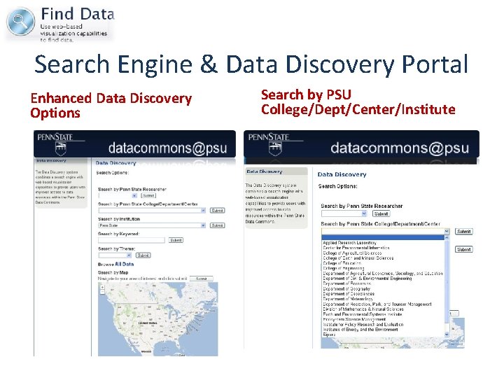 Search Engine & Data Discovery Portal Enhanced Data Discovery Options Search by PSU College/Dept/Center/Institute