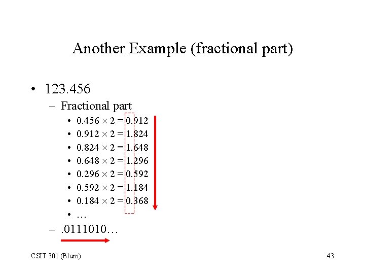 Another Example (fractional part) • 123. 456 – Fractional part • • 0. 456