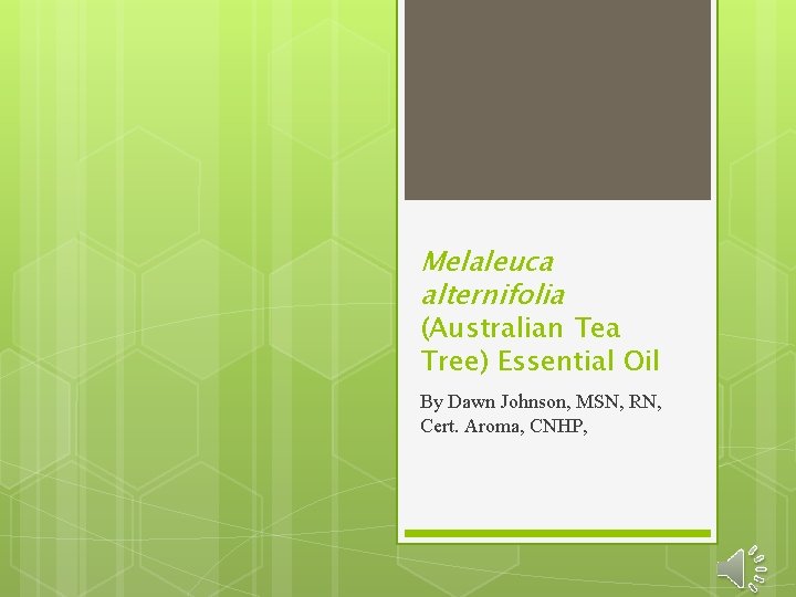 Melaleuca alternifolia (Australian Tea Tree) Essential Oil By Dawn Johnson, MSN, RN, Cert. Aroma,