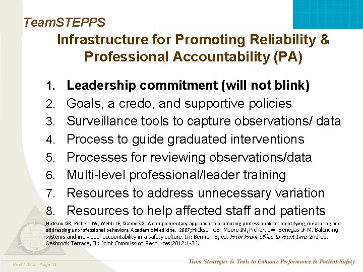 Team. STEPPS Infrastructure for Promoting Reliability & Professional Accountability (PA) 1. 2. 3. 4.