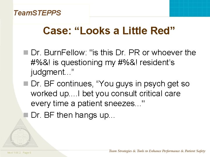 Team. STEPPS Case: “Looks a Little Red” n Dr. Burn. Fellow: "is this Dr.