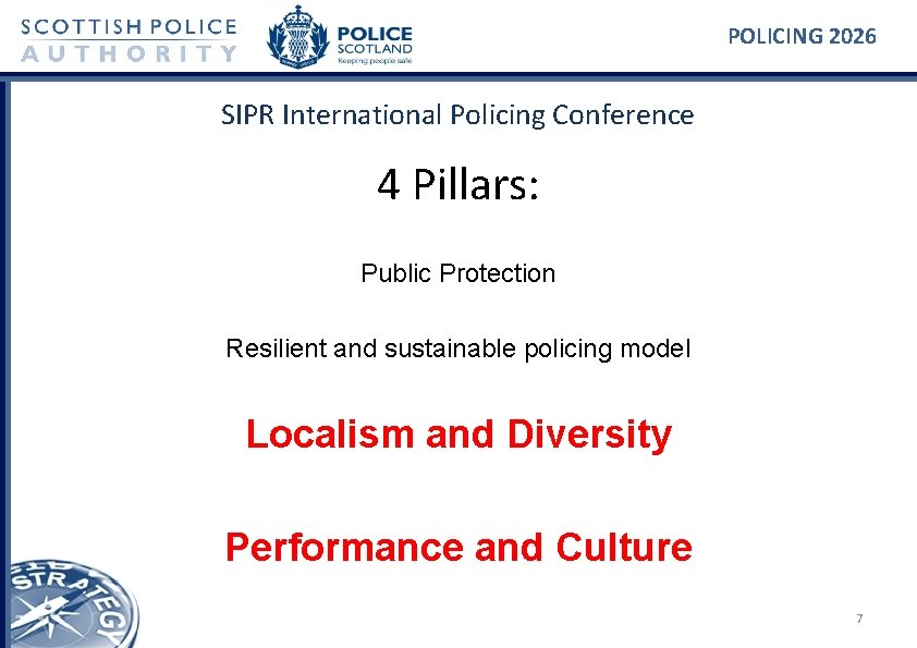 POLICING 2026 SIPR International Policing Conference 4 Pillars: Public Protection Resilient and sustainable policing