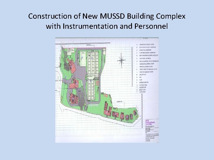 Construction of New MUSSD Building Complex with Instrumentation and Personnel 