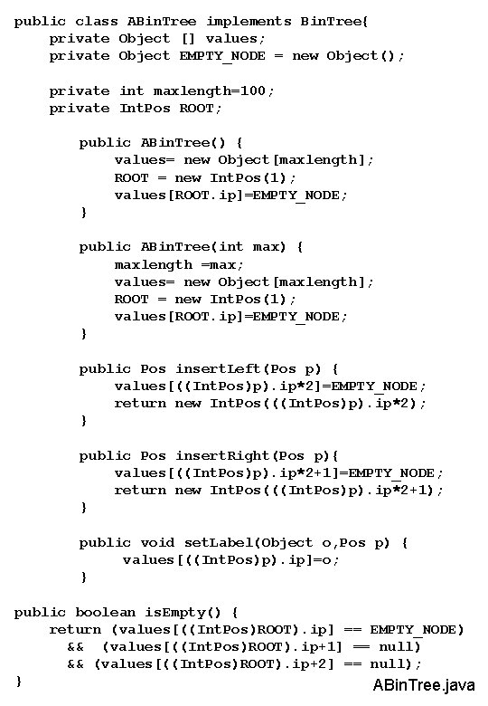 public class ABin. Tree implements Bin. Tree{ private Object [] values; private Object EMPTY_NODE