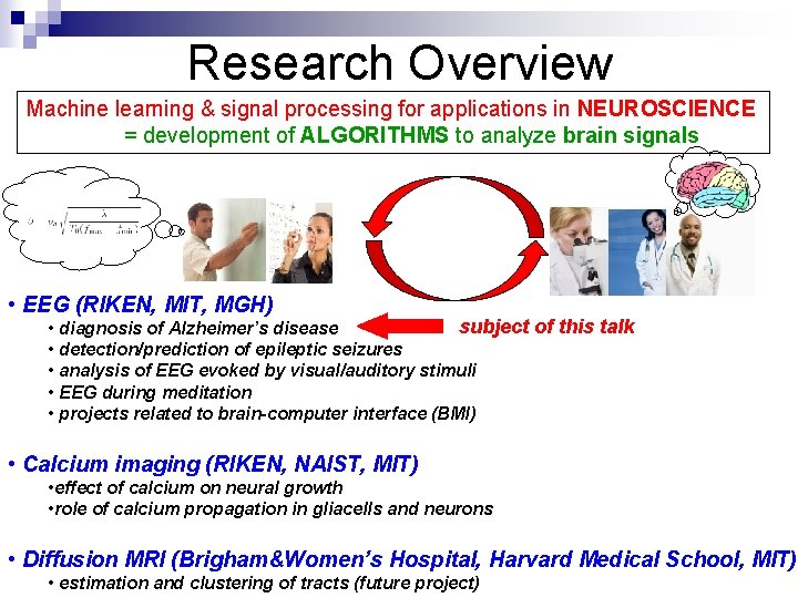 Research Overview Machine learning & signal processing for applications in NEUROSCIENCE = development of