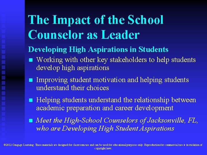 The Impact of the School Counselor as Leader Developing High Aspirations in Students n