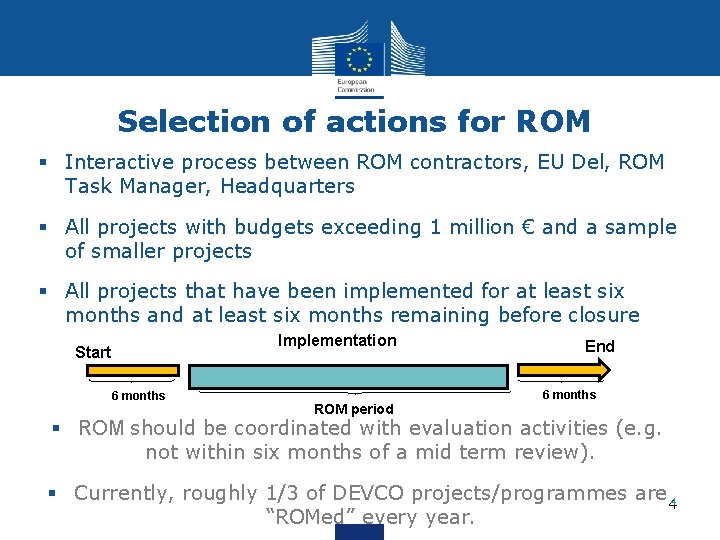 Selection of actions for ROM § Interactive process between ROM contractors, EU Del, ROM Selection of actions for ROM § Interactive process between ROM contractors, EU Del, ROM