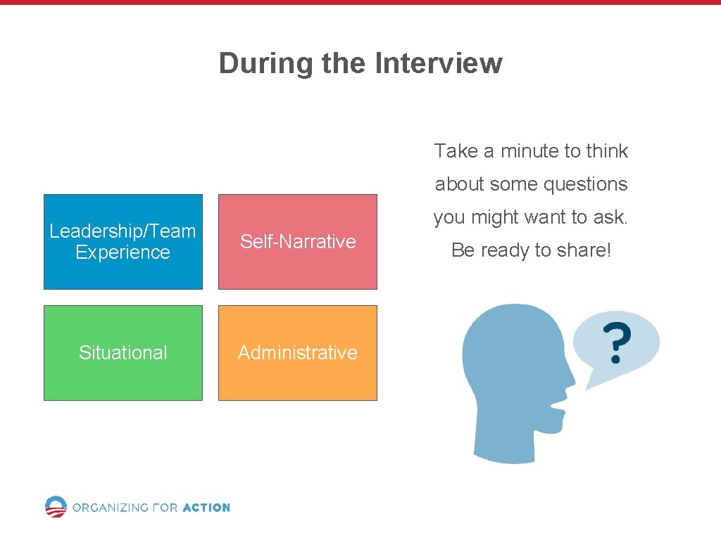 During the Interview Take a minute to think about some questions you might want