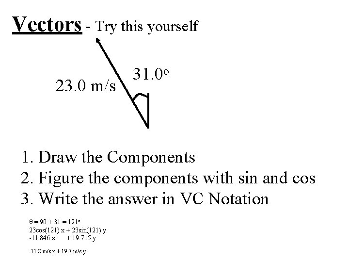Vectors - Try this yourself 23. 0 m/s 31. 0 o 1. Draw the Vectors - Try this yourself 23. 0 m/s 31. 0 o 1. Draw the