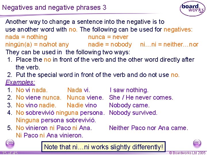 Negatives and negative phrases 3 Another way to change a sentence into the negative Negatives and negative phrases 3 Another way to change a sentence into the negative