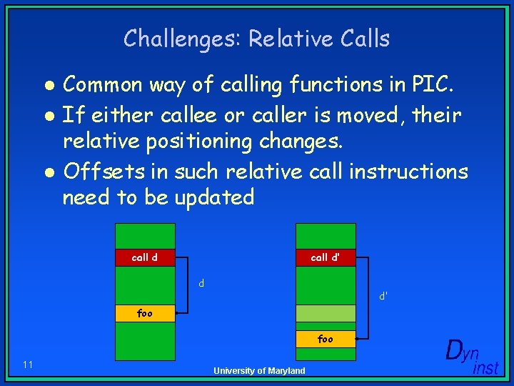 Challenges: Relative Calls l l l Common way of calling functions in PIC. If