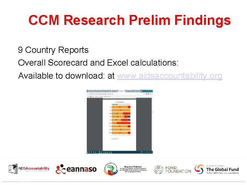 CCM Research Prelim Findings 9 Country Reports Overall Scorecard and Excel calculations: Available to