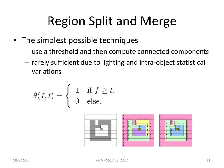 Region Split and Merge • The simplest possible techniques – use a threshold and