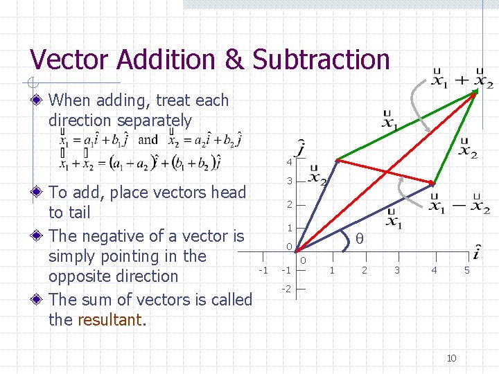 Vector Addition & Subtraction When adding, treat each direction separately 4 To add, place