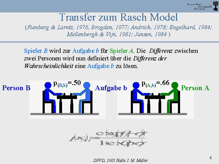 Transfer zum Rasch Model (Fienberg & Larntz, 1976, Brogden, 1977; Andrich, 1978; Engelhard, 1984;