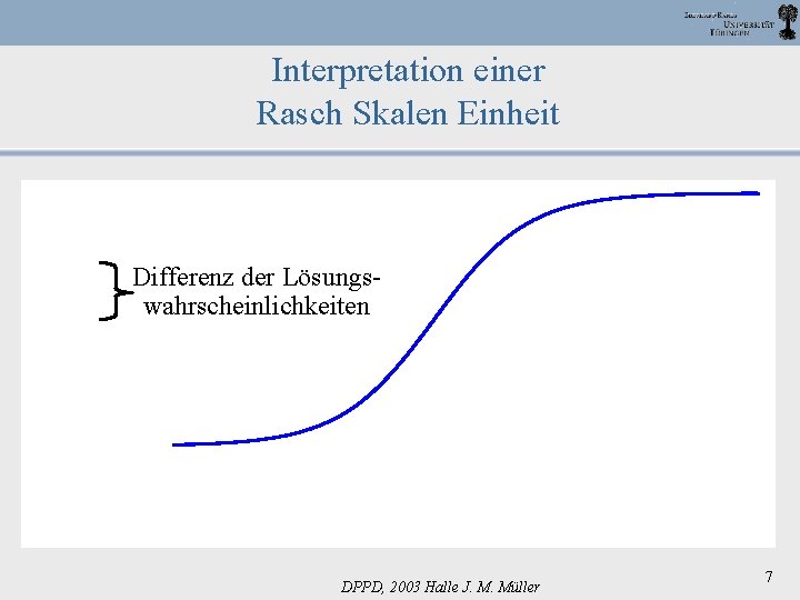 Interpretation einer Rasch Skalen Einheit Differenz der Lösungswahrscheinlichkeiten DPPD, 2003 Halle J. M. Müller