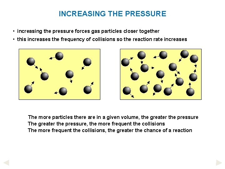 INCREASING THE PRESSURE • increasing the pressure forces gas particles closer together • this