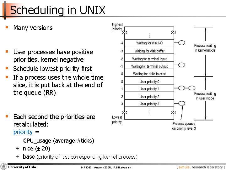 Scheduling in UNIX § Many versions § User processes have positive § § priorities,