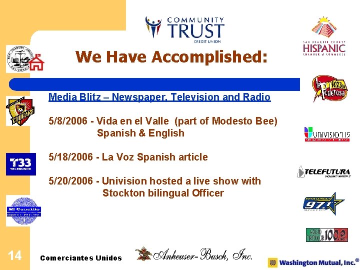 We Have Accomplished: Media Blitz – Newspaper, Television and Radio 5/8/2006 - Vida en