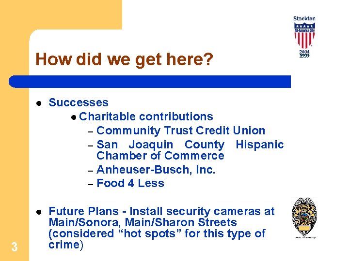 How did we get here? 3 l Successes l Charitable contributions – Community Trust