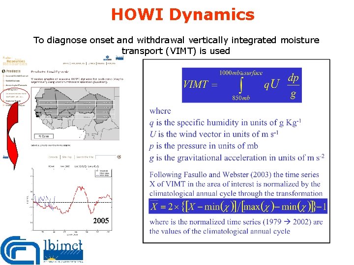 HOWI Dynamics To diagnose onset and withdrawal vertically integrated moisture transport (VIMT) is used