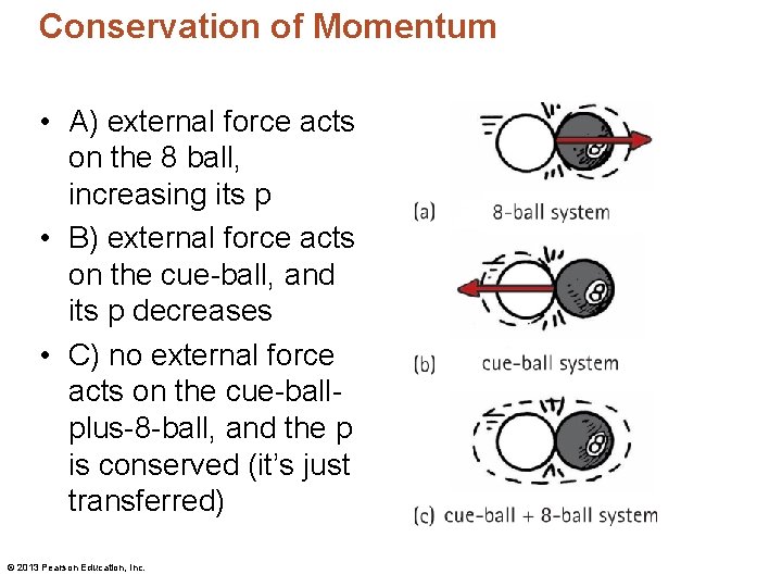 Conservation of Momentum • A) external force acts on the 8 ball, increasing its Conservation of Momentum • A) external force acts on the 8 ball, increasing its