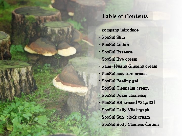 Table of Contents • company introduce • Soo. Sul Skin • Soo. Sul Lotion