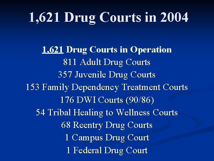 1, 621 Drug Courts in 2004 1, 621 Drug Courts in Operation 811 Adult