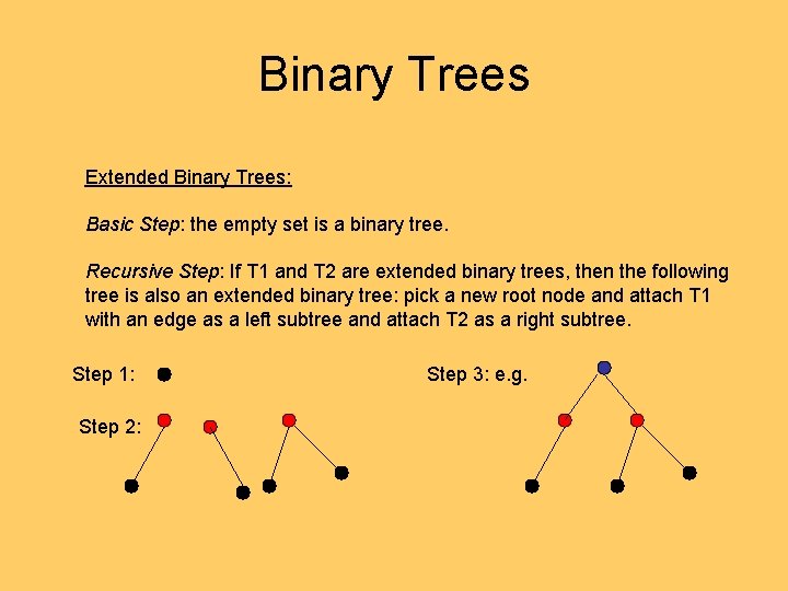 Binary Trees Extended Binary Trees: Basic Step: the empty set is a binary tree. Binary Trees Extended Binary Trees: Basic Step: the empty set is a binary tree.