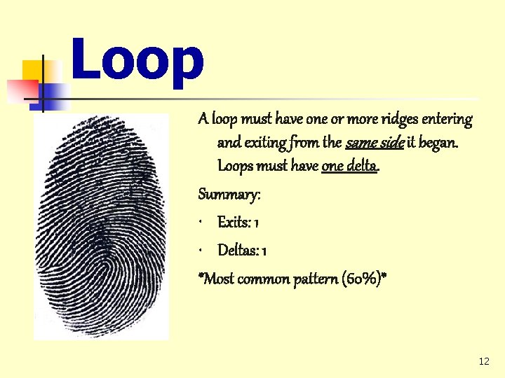 Loop A loop must have one or more ridges entering and exiting from the