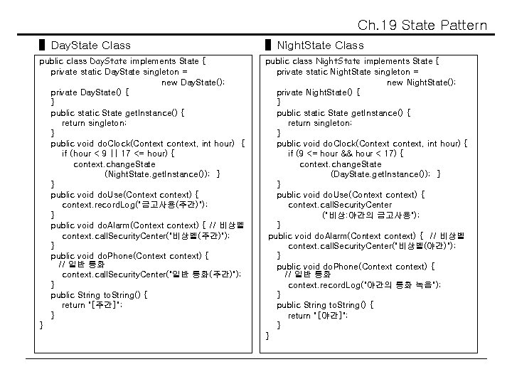 Ch. 19 State Pattern ▌Day. State Class ▌Night. State Class public class Day. State
