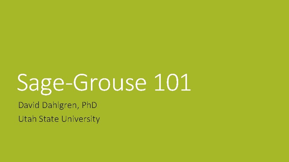 Sage-Grouse 101 David Dahlgren, Ph. D Utah State University 