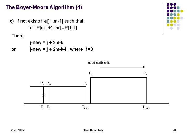 The Boyer-Moore Algorithm (4) c) If not exists t [1. . m-1] such that: