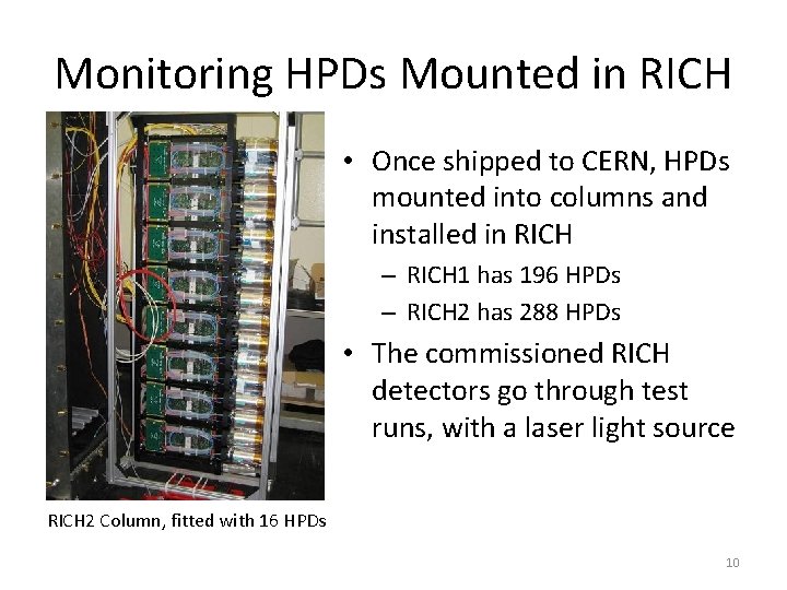 Monitoring HPDs Mounted in RICH • Once shipped to CERN, HPDs mounted into columns