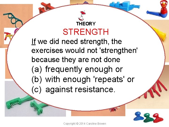 THEORY STRENGTH If we did need strength, the exercises would not 'strengthen' because they