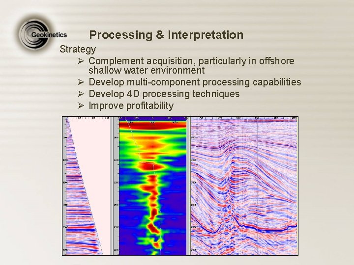 Processing & Interpretation Strategy Ø Complement acquisition, particularly in offshore shallow water environment Ø