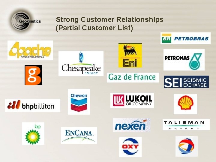 Strong Customer Relationships (Partial Customer List) 