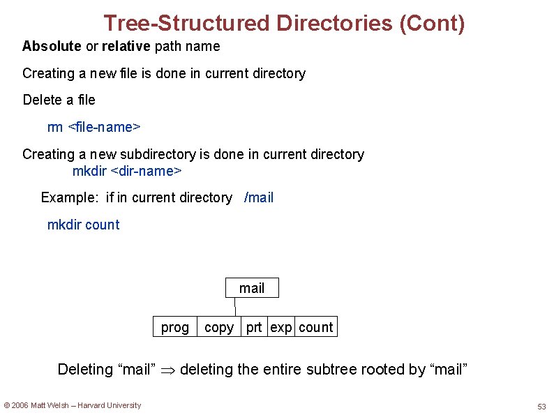 Tree-Structured Directories (Cont) Absolute or relative path name Creating a new file is done