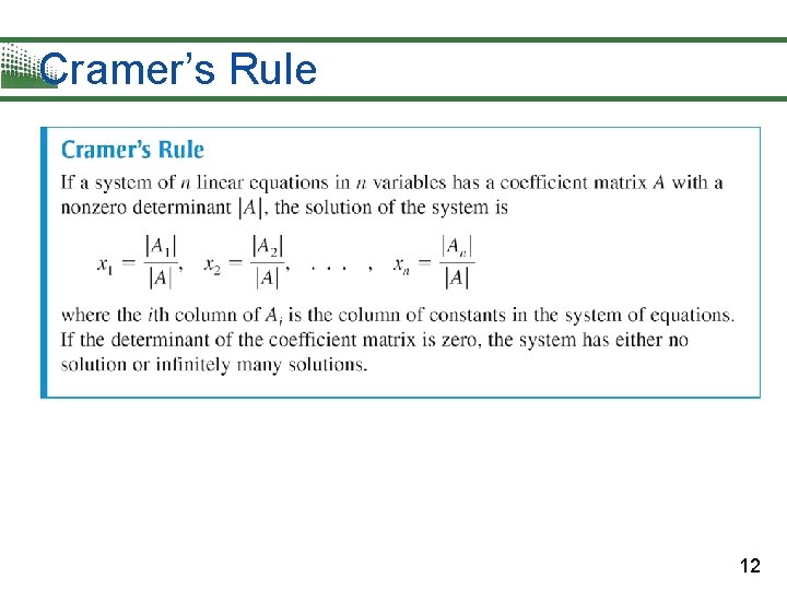 Cramer’s Rule 12 