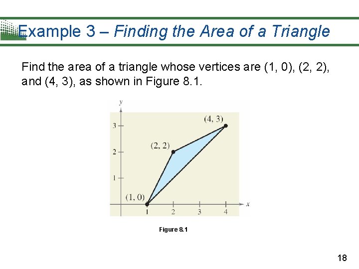 Example 3 – Finding the Area of a Triangle Find the area of a
