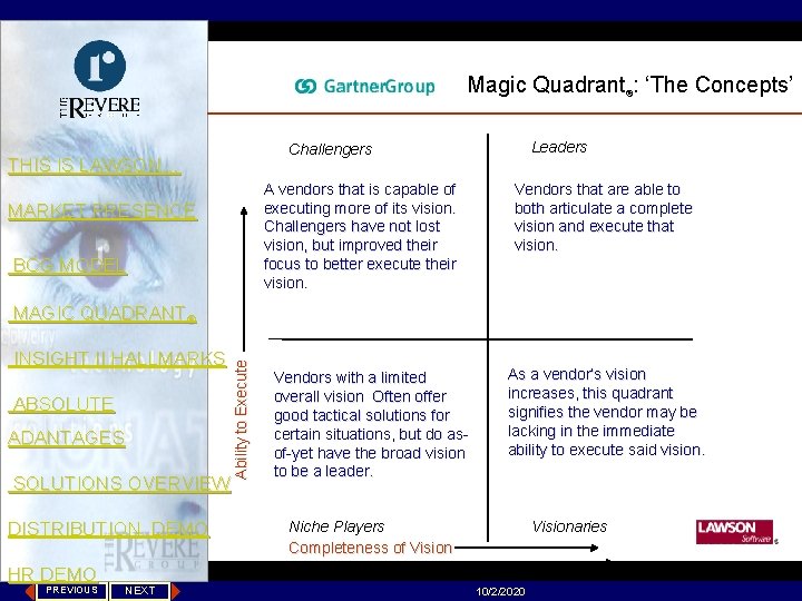 Magic Quadrant®: ‘The Concepts’ Leaders Challengers THIS IS LAWSON… A vendors that is capable