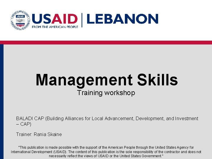 Management Skills Training workshop BALADI CAP (Building Alliances for Local Advancement, Development, and Investment