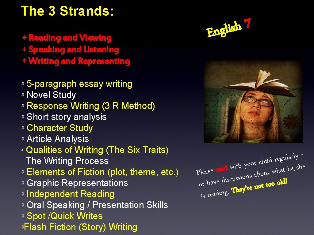 The 3 Strands: ✴Reading and Viewing ✴Speaking and Listening ✴Writing and Representing 5 -paragraph The 3 Strands: ✴Reading and Viewing ✴Speaking and Listening ✴Writing and Representing 5 -paragraph