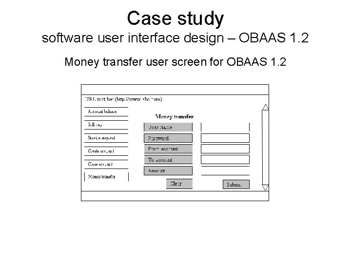 Case study software user interface design – OBAAS 1. 2 Money transfer user screen