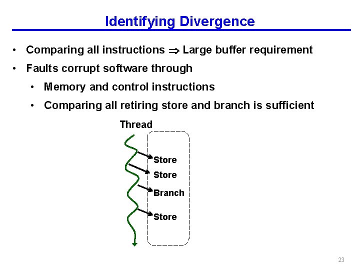 Identifying Divergence • Comparing all instructions Large buffer requirement • Faults corrupt software through