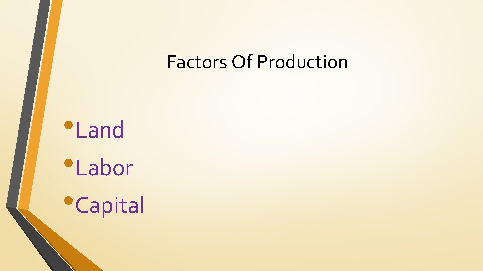 Factors Of Production • Land • Labor • Capital 