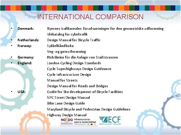 INTERNATIONAL COMPARISON • Denmark: • • Netherlands: Norway: • • Germany: England: • USA: