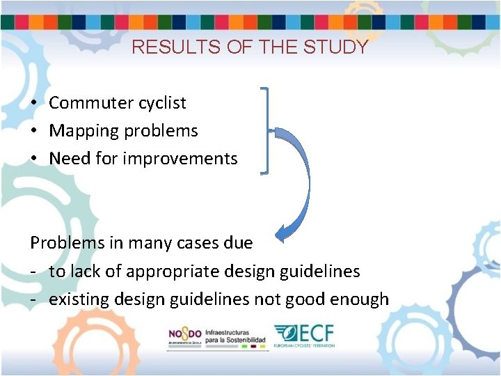 RESULTS OF THE STUDY • Commuter cyclist • Mapping problems • Need for improvements